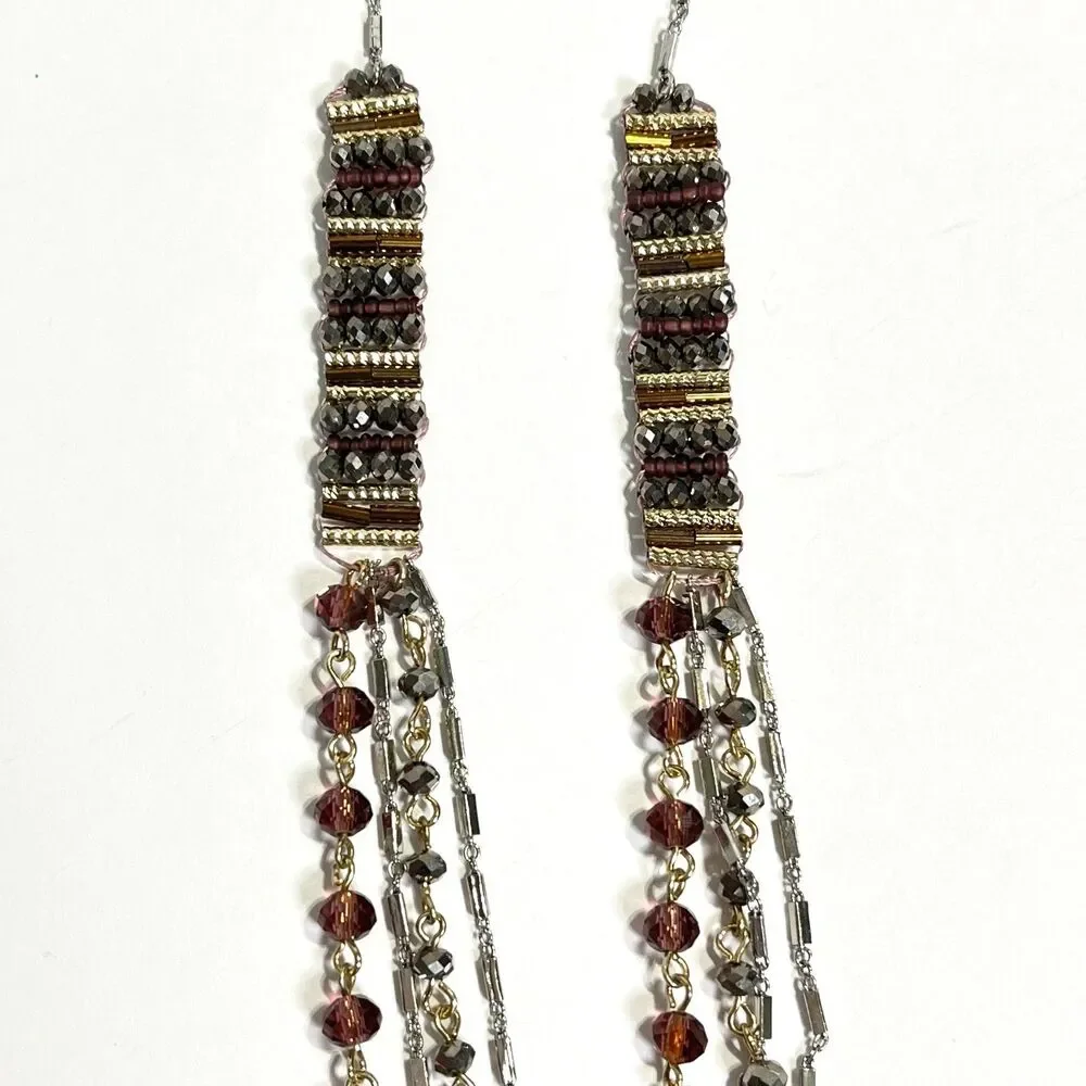 Layered Necklace Faceted Glass Linked Beads Silver Tone Feminine Boho Jewelry